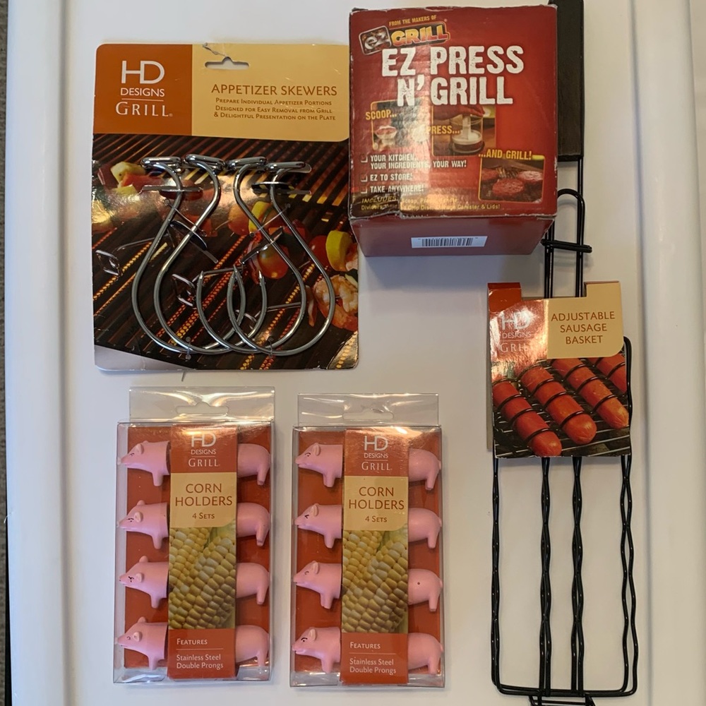 *BRAND NEW* HD Designs Grill SET: Basket, Skewers, Holders and EZ Press N’ Grill